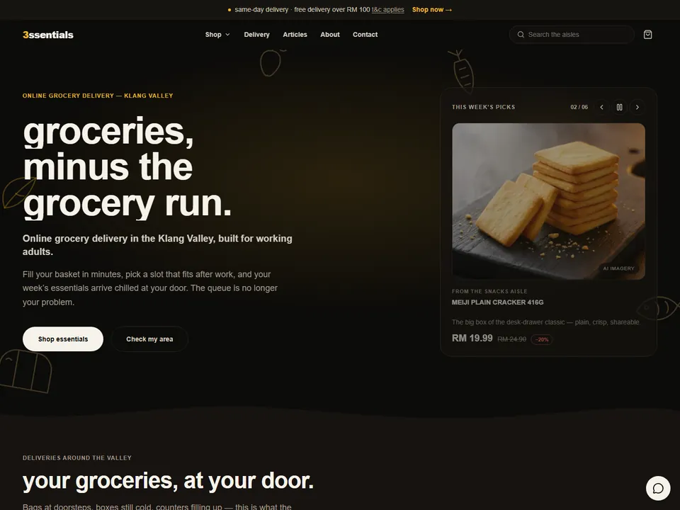 3ssentials website concept: Grocery delivery