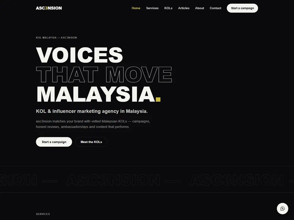 Asc3nsion website concept: KOL & influencer agency
