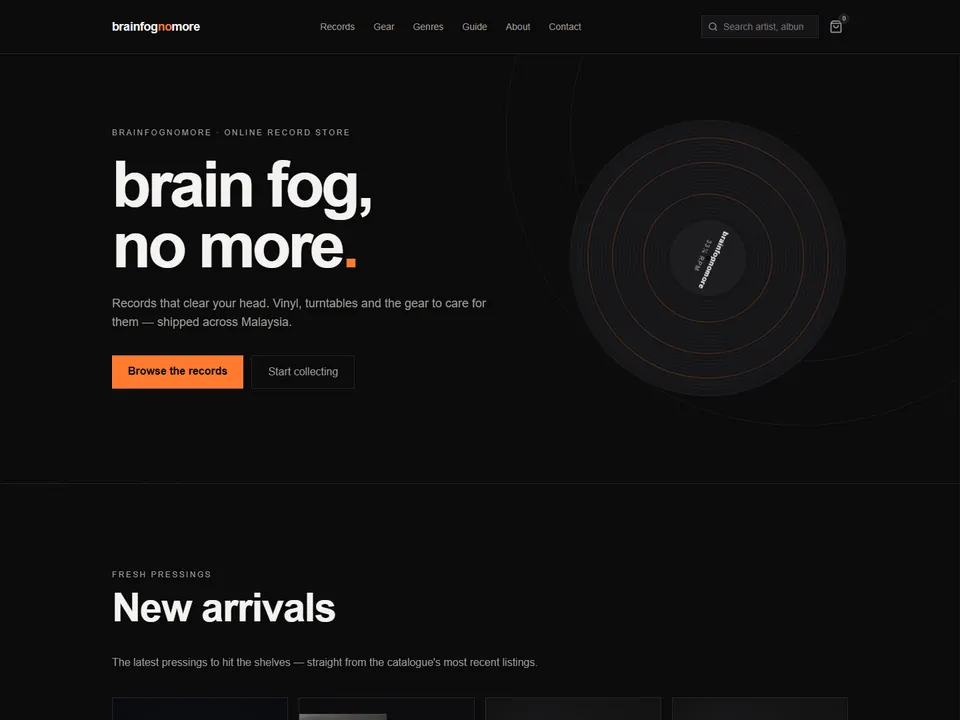 Brainfognomore website concept: Online vinyl store