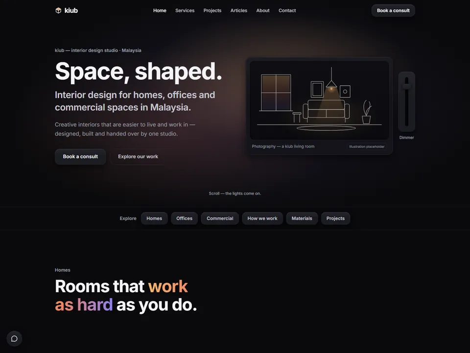 kiub website concept: Interior design studio