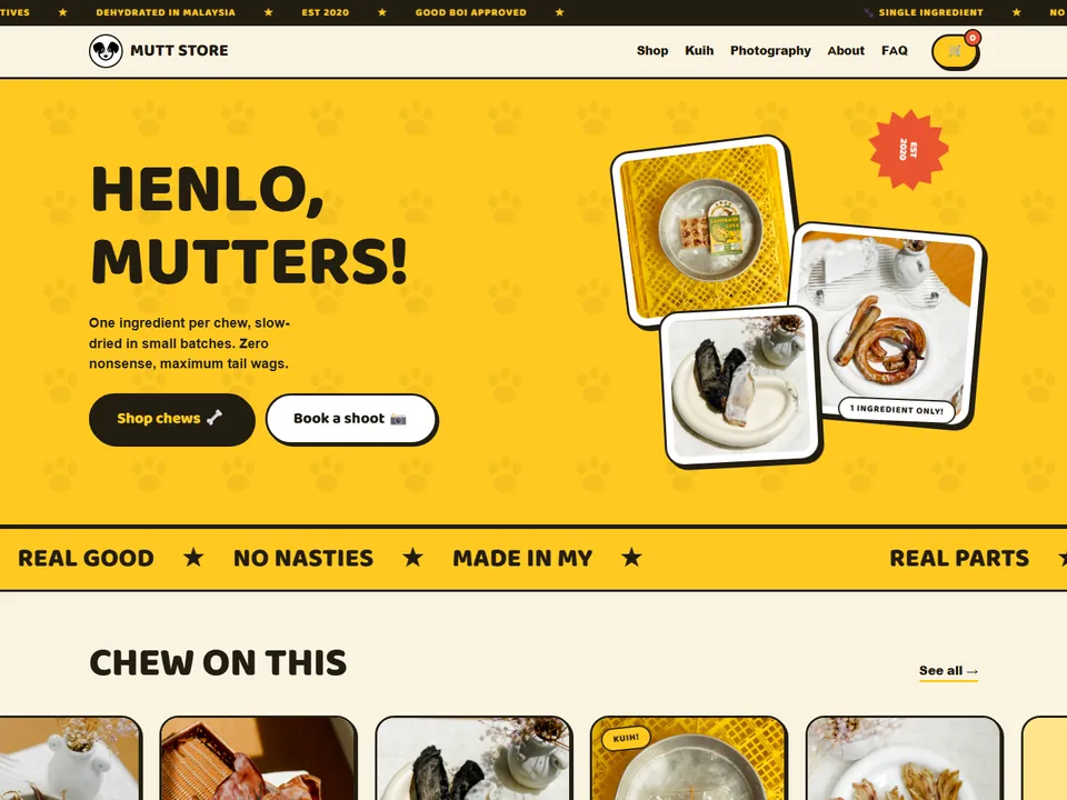 Mutt Store website concept: Pet treats