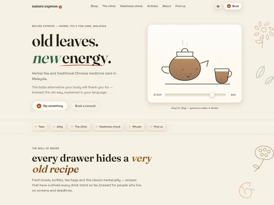 Nature Express website concept: Herbal tea & TCM care