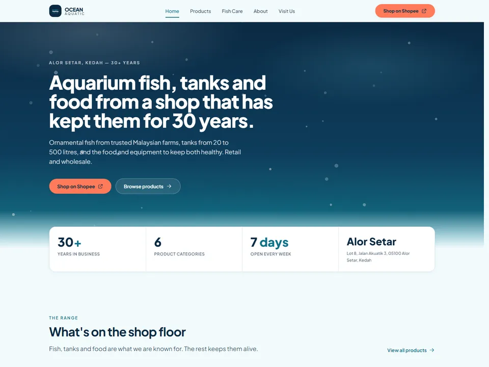 Ocean Aquatic website concept: Aquarium shop